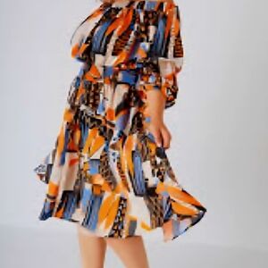 Ashley Stewart Vibrant Asymmetrical Dress in Orange and Blue